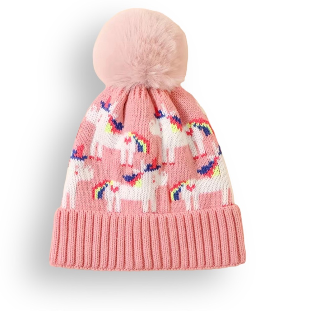 Toddler baby Sweater cap hat unicorn pom Pom
